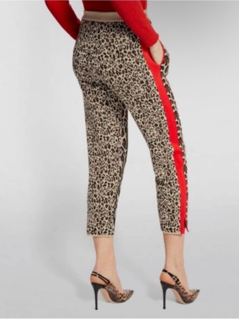 Joe B Leopard Print Red Side Stripe Cropped Pants Small Animal Print